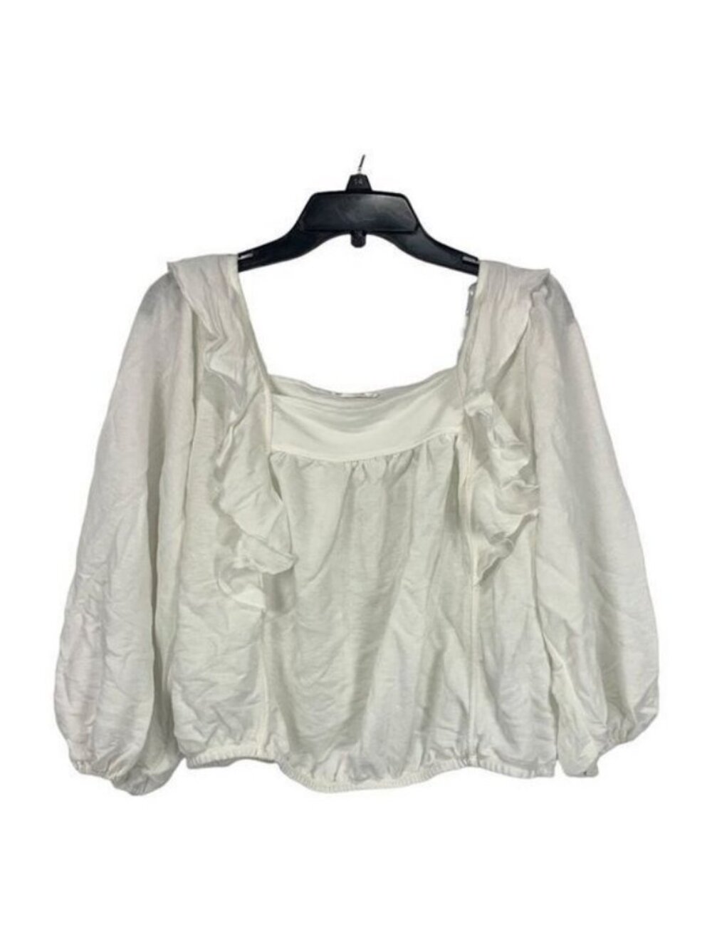 Stitch And Knot Womens White Long Sleeve Ruffle Blouse Size L Rayon Nylon Blend